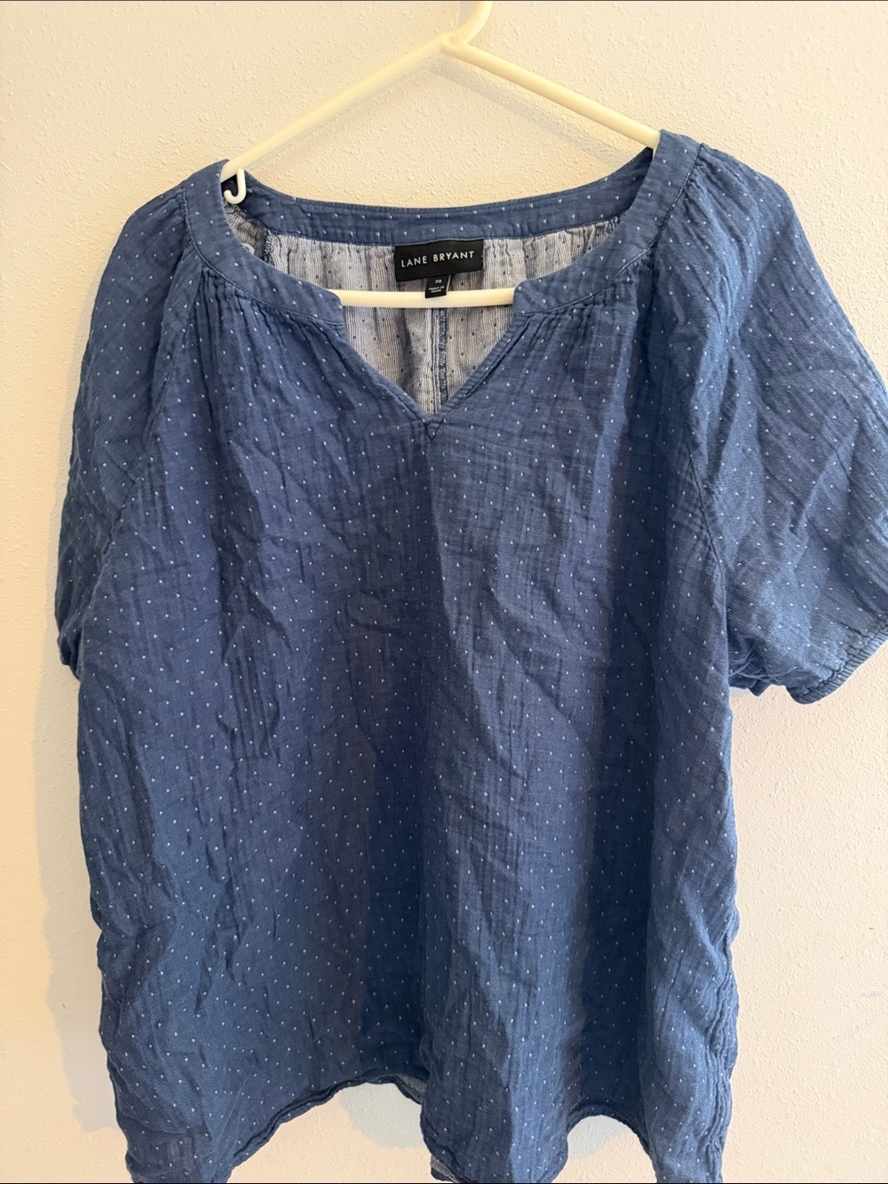 Lane Bryant cotton short sleeve Dot Peasant Blouse